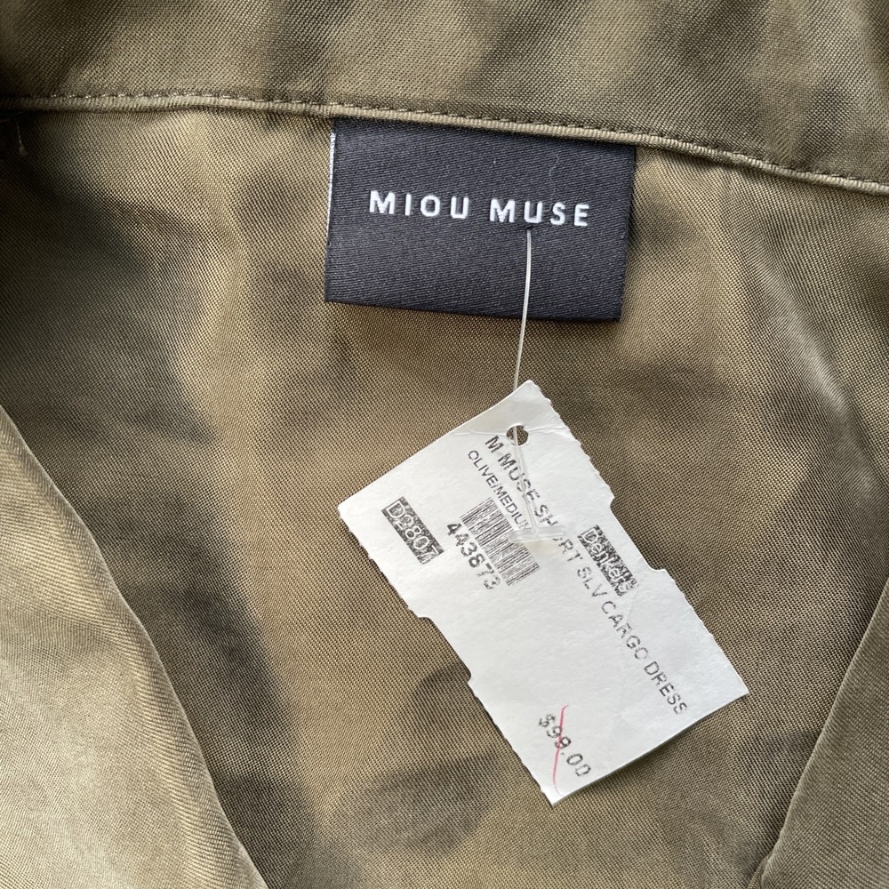 Miou Muse Women's Olive Green Cargo Maxi Dress Zip Front Collard Size Medium - Picture 8 of 13